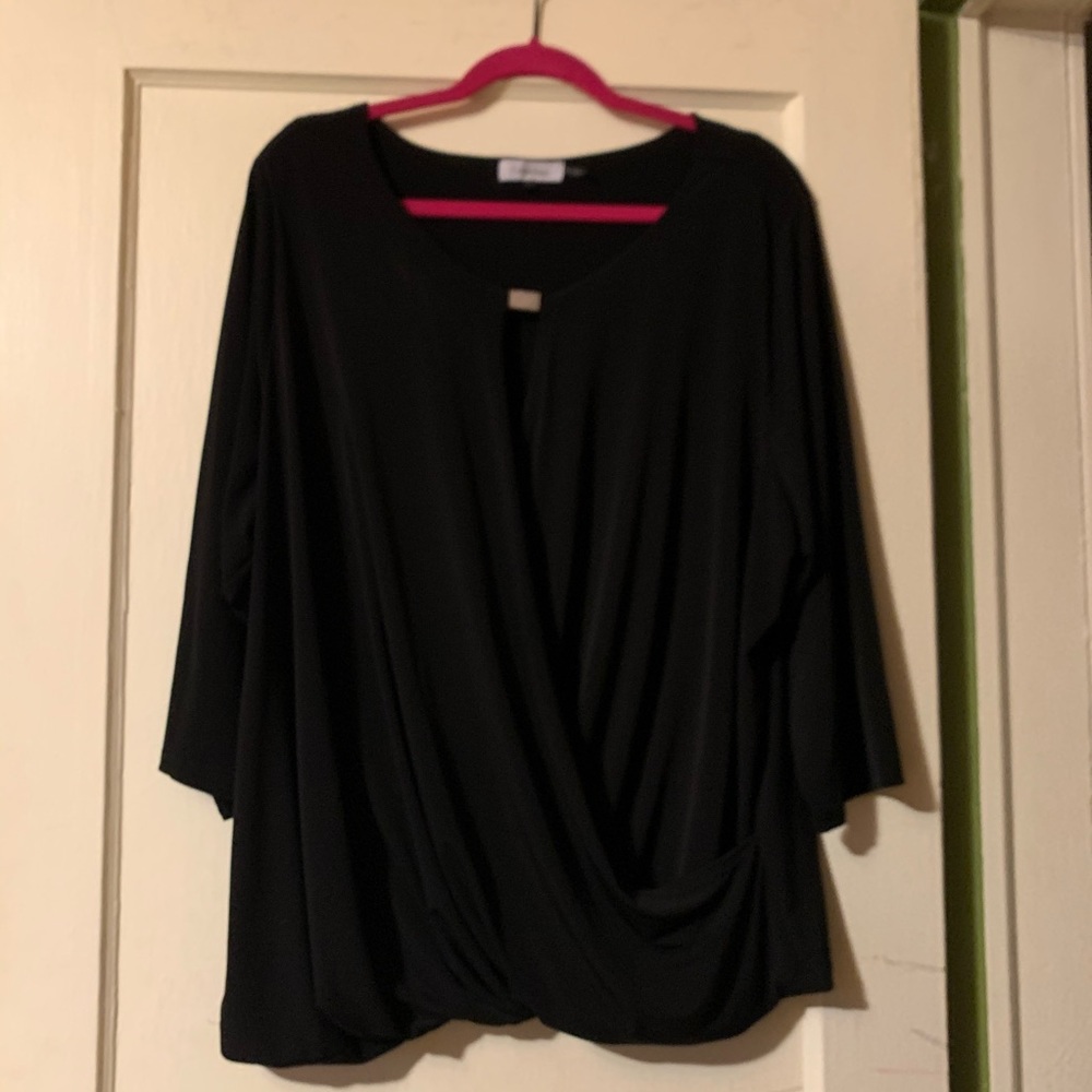 Calvin Klein Faux Wrap Blouse w/Silver Decoration